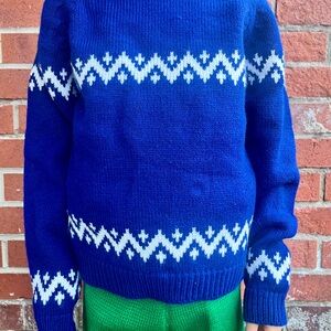 Deadstock Vintage Kids Blue and White Fair Isle Knit Sweater